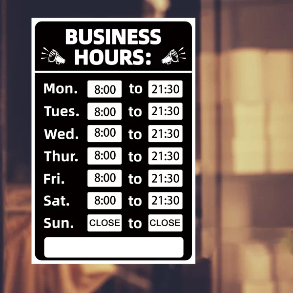 Restaurant Hours Sign